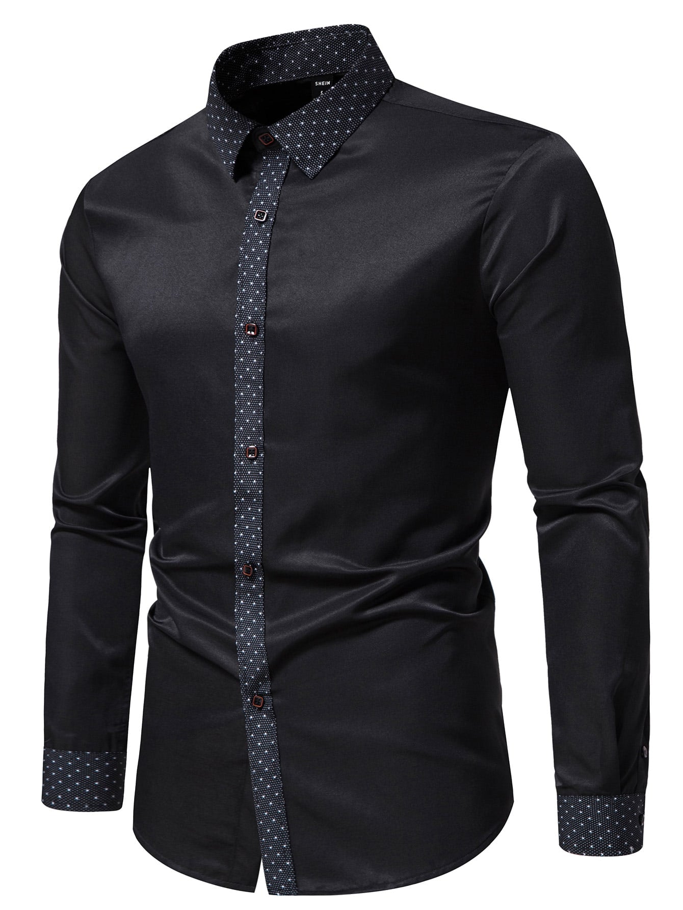 Men Contrast Trim Button Up Shirt