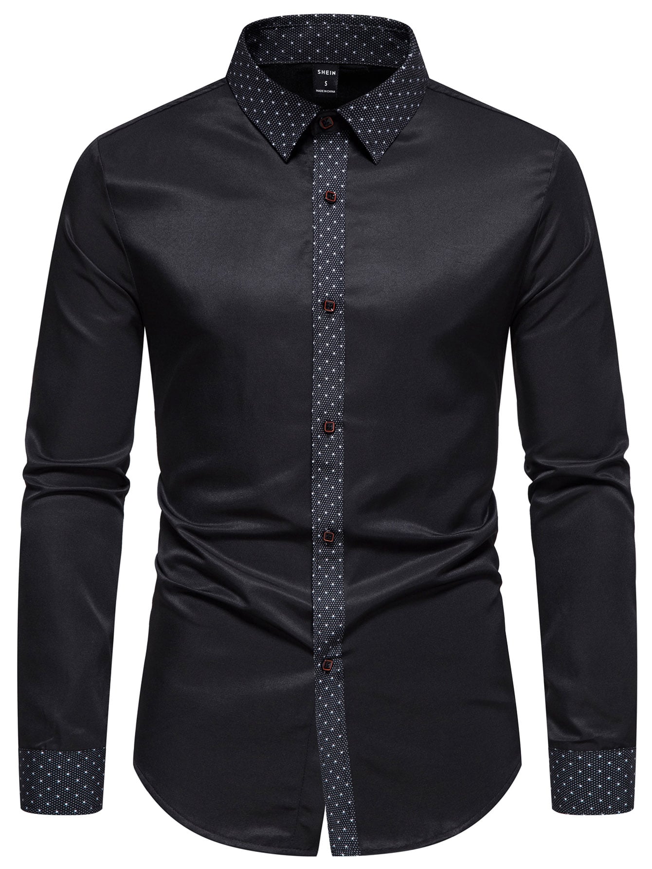 Men Contrast Trim Button Up Shirt