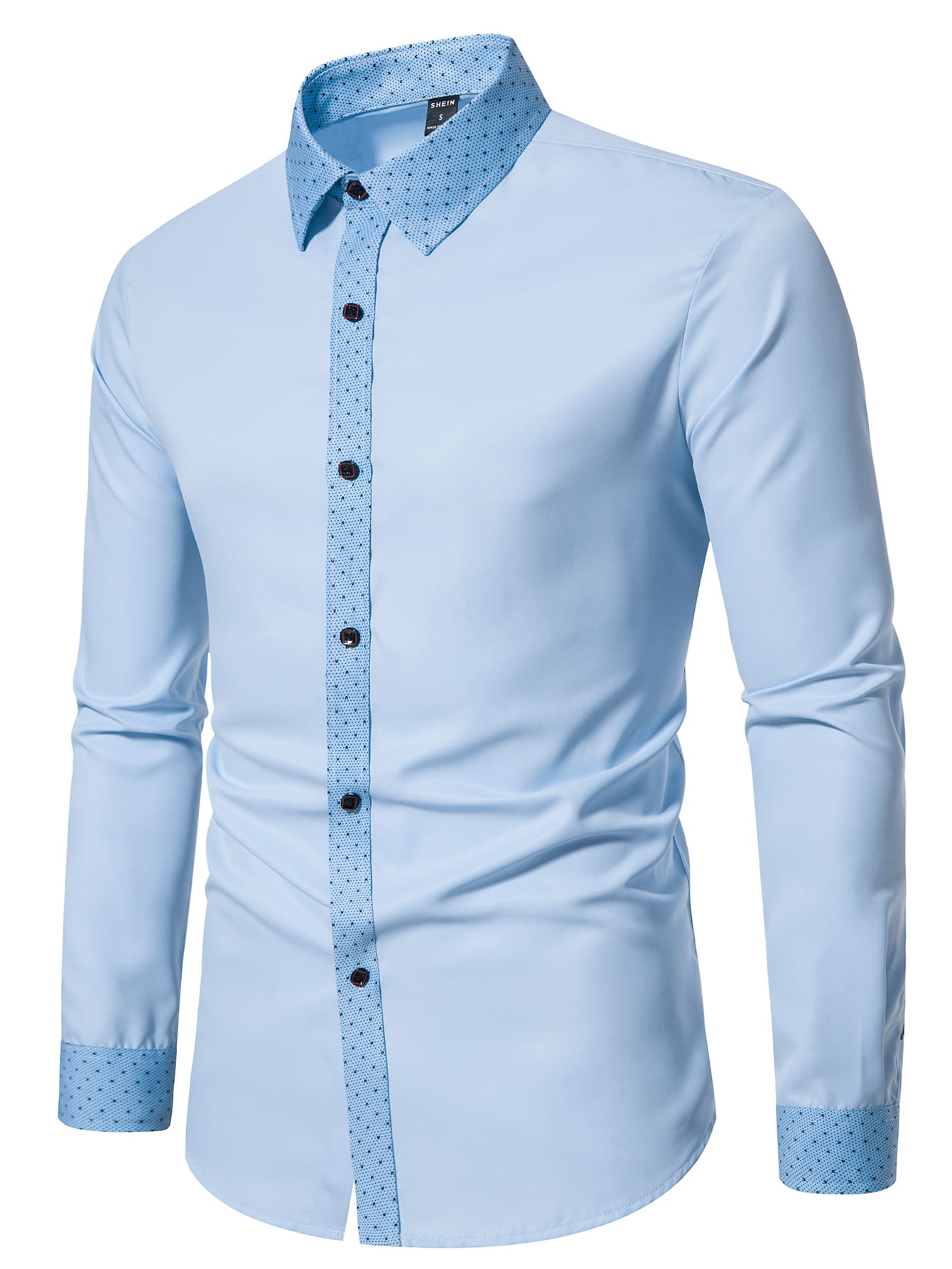 Men Contrast Trim Button Up Shirt