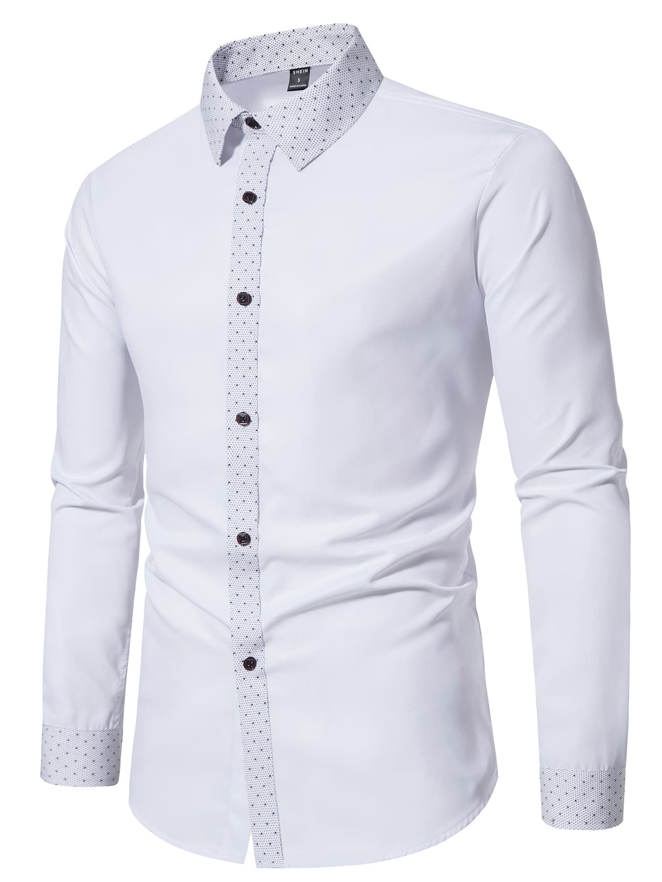 Men Contrast Trim Button Up Shirt