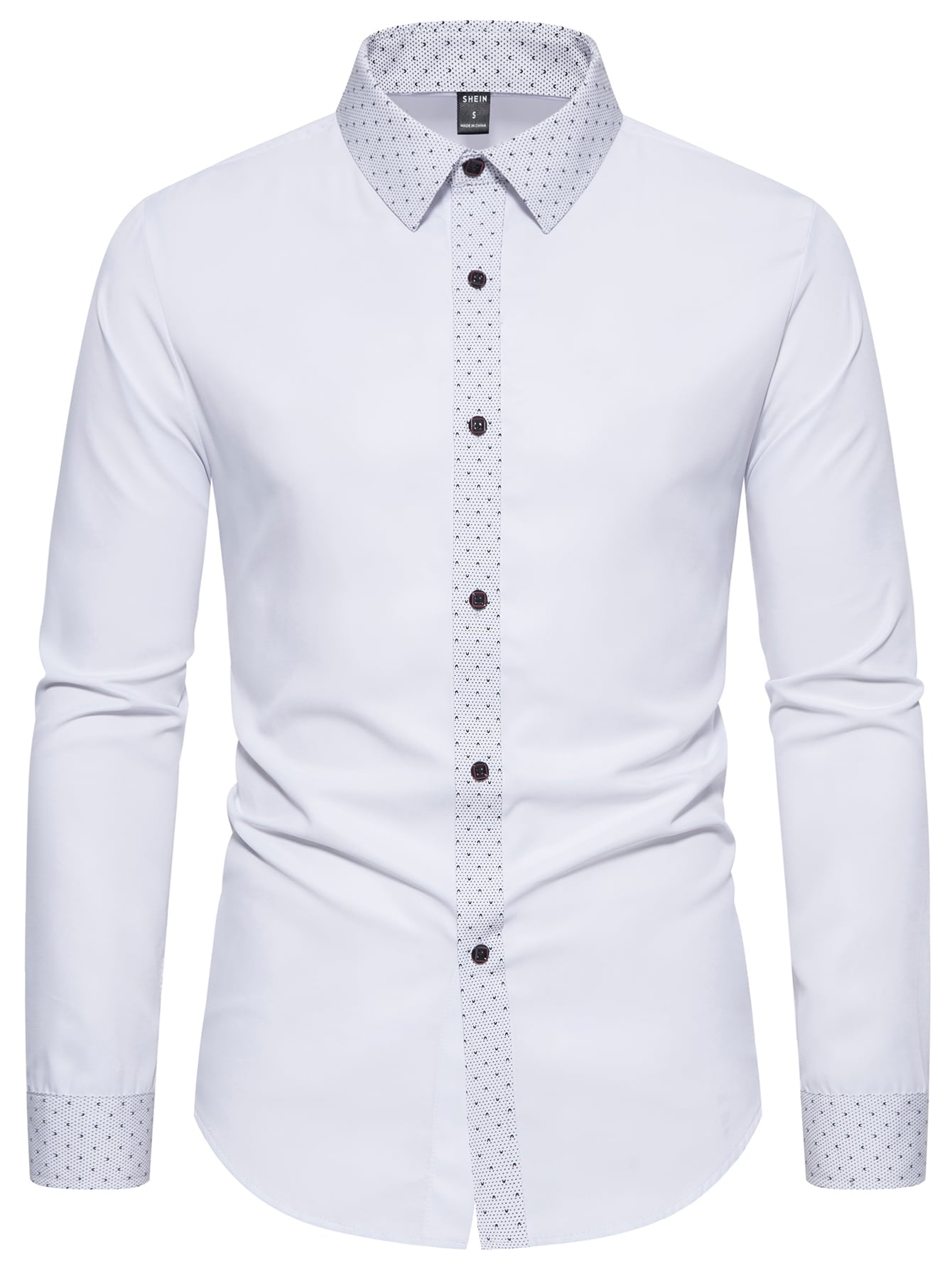 Men Contrast Trim Button Up Shirt