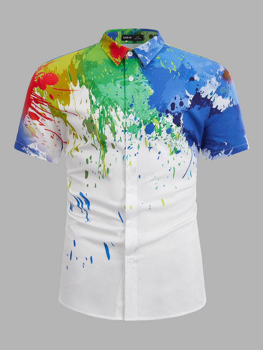 Men Splash Ink Print Button Up Shirt