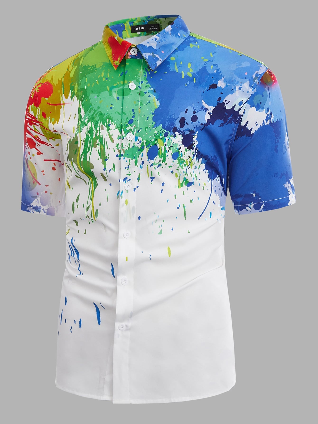 Men Splash Ink Print Button Up Shirt