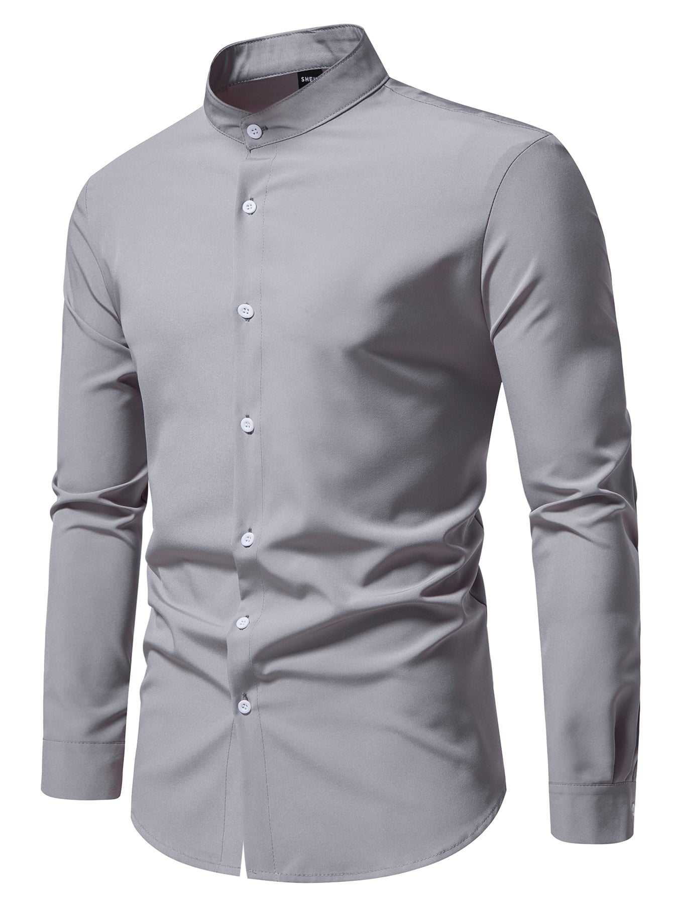 Men Solid Stand Collar Shirt