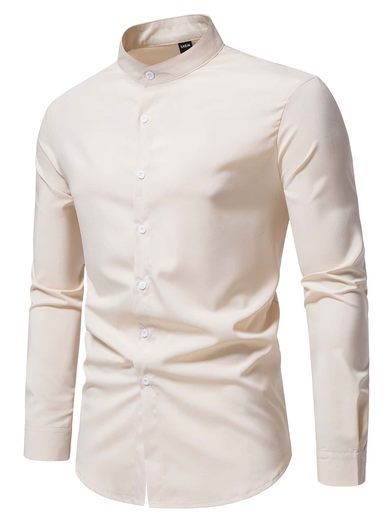 Men Solid Stand Collar Shirt