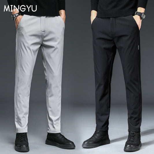 Mingyu Brand Autumn Men&#39;s Casual Pants Men Trousers Male Pant Slim Fit Work Elastic Waist Black Green Grey Light Trousers 28-38