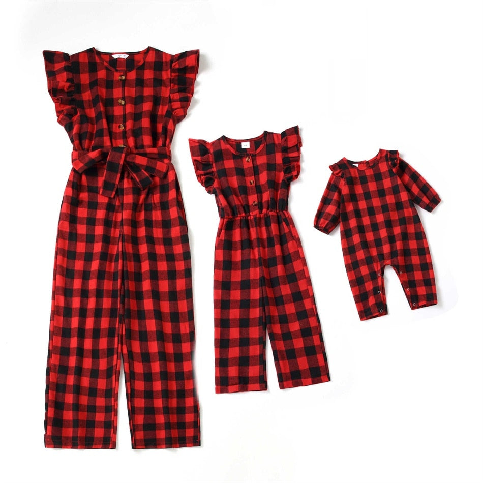 Plaid Mother Daughter Dresses Spring Family Matching Outfits Look Mommy and Me Clothes Mom Baby Girls & Woman Christmas Dress