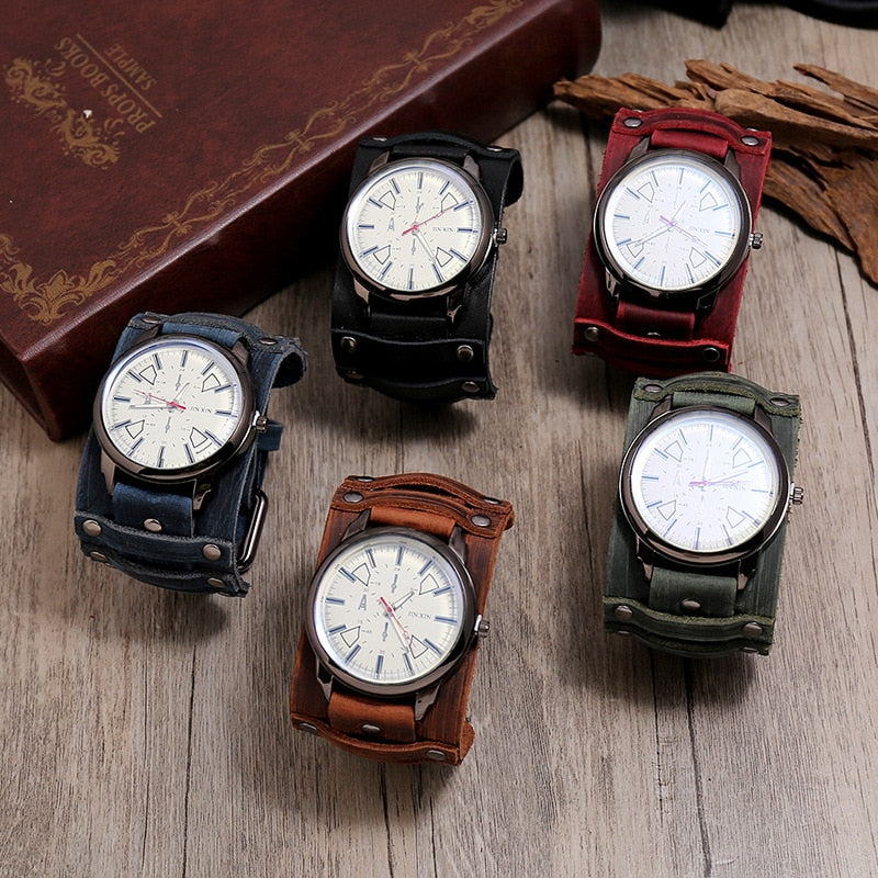 New Sport Mens Watches Male Clocks Punk Watch Leather Strap Quartz Fashion Men Watch Gift Lovers Watch 5 Color