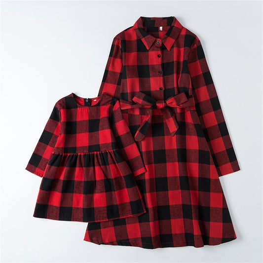 Plaid Mother Daughter Dresses Spring Family Matching Outfits Look Mommy and Me Clothes Mom Baby Girls & Woman Christmas Dress