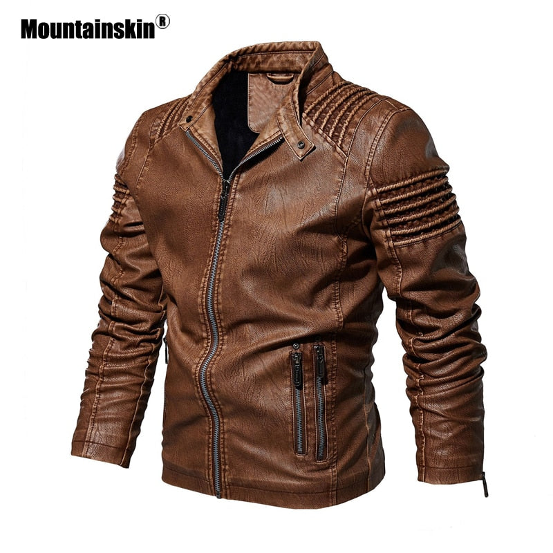 Mountainskin Men&#39;s Leather Jacket Winter Autumn Mens Motorcycle PU Coat Warm Fashion Slim Outwear Male Brand Clothing SA812