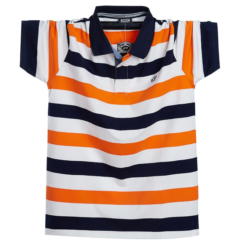 Men Polo Shirt Summer Men&#39;s Casual Breathable Plus Size 5XL 6XL Striped Short Sleeve Polo Shirt Pure Cotton Fashion Men Clothes