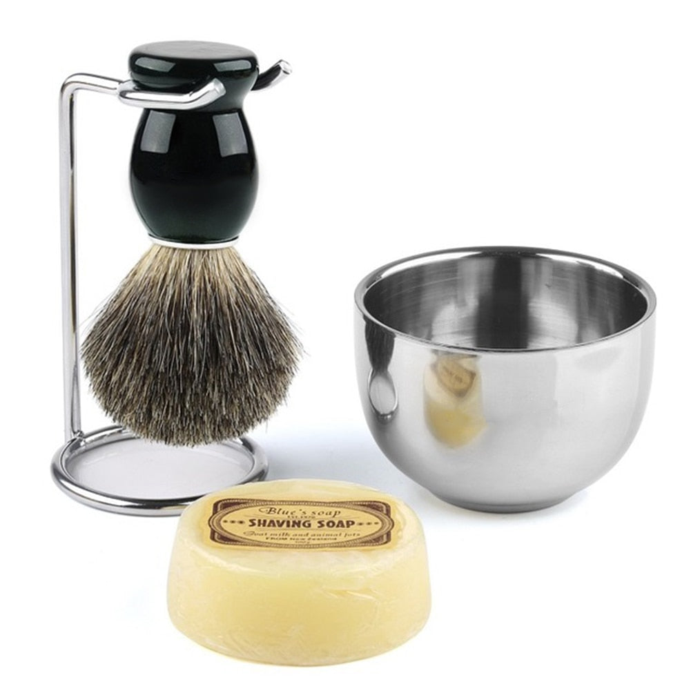 Mens Shaving set Knot 20mm Fine Badger Bristle Shave Brush+Stand+Bowl Cup+Soap for Men Wet Shave