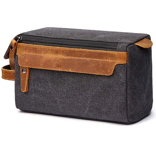 Toiletry Bag for Men Shaving Kit Bag Crazy Horse Leather Dopp Kit  Travel Shaving Bag Mens Toiletry Bag Canvas