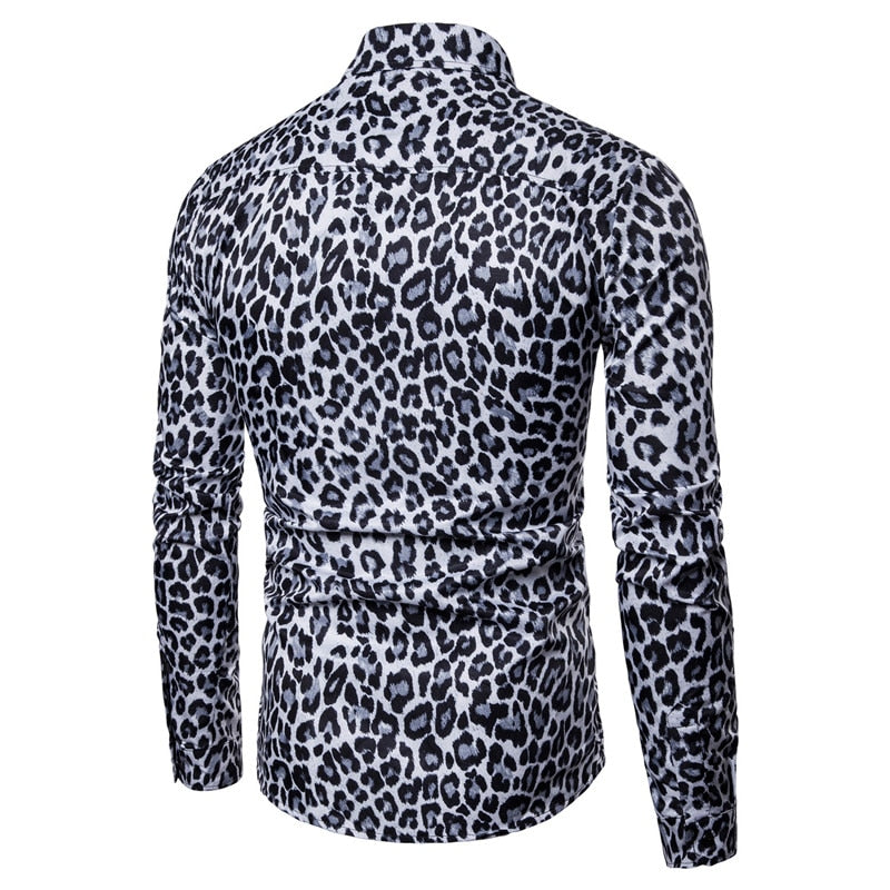 Mens Trend Nightclub Leopard Print Shirt High Quality Long Sleeve Shirt Male Social Casual Party Shirt Chemise Homme Dress Shirt