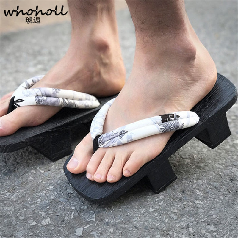 WHOHOLL Original Geta Man Women Japanese Kimono Clogs Cosplay Costumes Wooden Shoes Flip Flops Platform Two-teeth Slippers