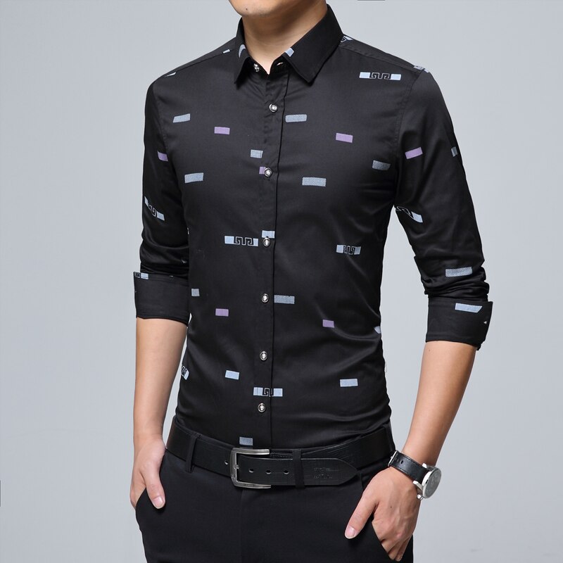 MIACAWOR New Men Casual Shirts Fashion Print Camisa Masculina Slim Fit Long Sleeve Camisa Social Men Clothes Plus Size 5XL C379