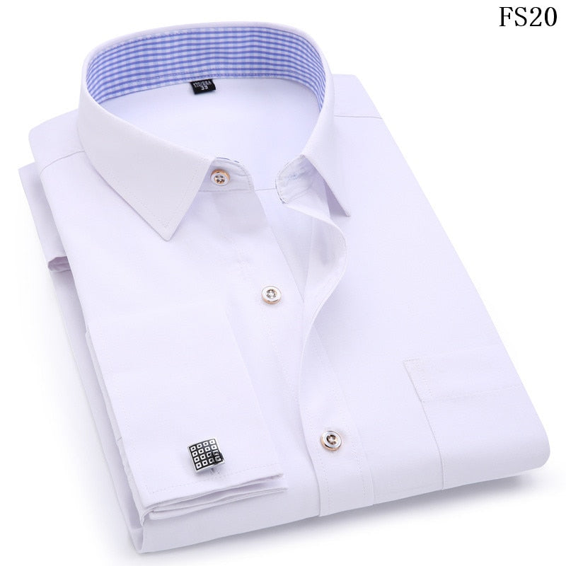 Mens French Cufflinks Long sleeves Shirts Black White Blue Yellow Lapel Male Business Dress shirt Fit Wedding Party Men Clothin