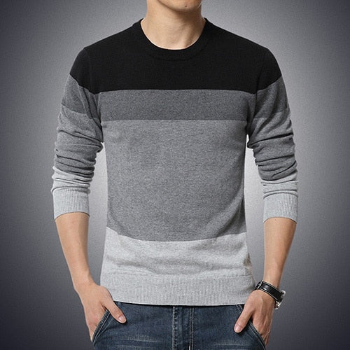 Top Grade 100% Cotton Designer New Fashion Brand Pullover Striped Knitted Sweater Men Korean Casual Plain Jumper Clothes