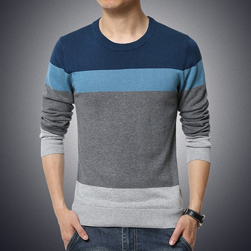 Top Grade 100% Cotton Designer New Fashion Brand Pullover Striped Knitted Sweater Men Korean Casual Plain Jumper Clothes