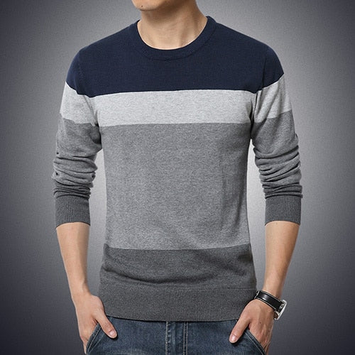 Top Grade 100% Cotton Designer New Fashion Brand Pullover Striped Knitted Sweater Men Korean Casual Plain Jumper Clothes