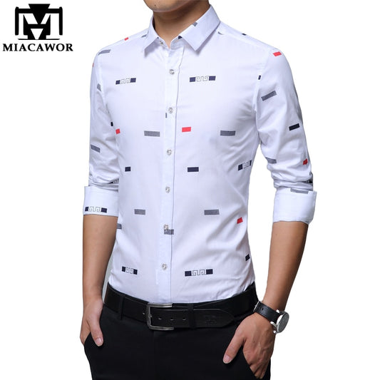 MIACAWOR New Men Casual Shirts Fashion Print Camisa Masculina Slim Fit Long Sleeve Camisa Social Men Clothes Plus Size 5XL C379