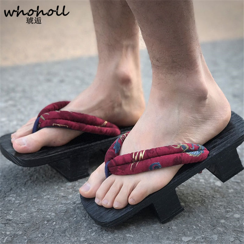 WHOHOLL Original Geta Man Women Japanese Kimono Clogs Cosplay Costumes Wooden Shoes Flip Flops Platform Two-teeth Slippers