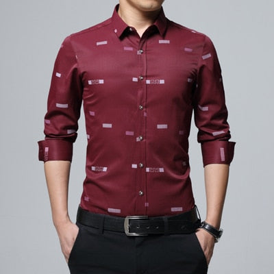 MIACAWOR New Men Casual Shirts Fashion Print Camisa Masculina Slim Fit Long Sleeve Camisa Social Men Clothes Plus Size 5XL C379