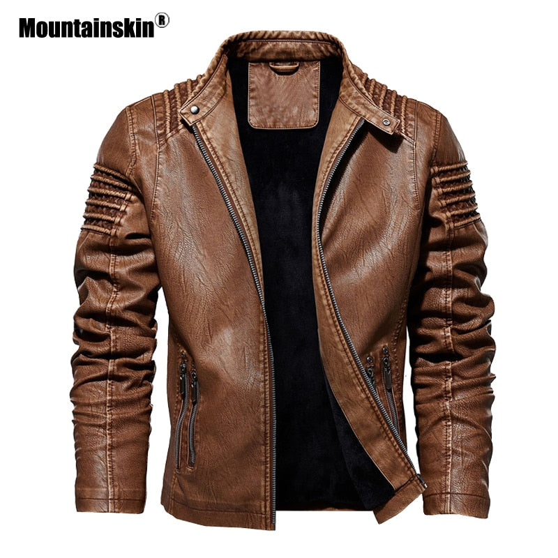 Mountainskin Men&#39;s Leather Jacket Winter Autumn Mens Motorcycle PU Coat Warm Fashion Slim Outwear Male Brand Clothing SA812