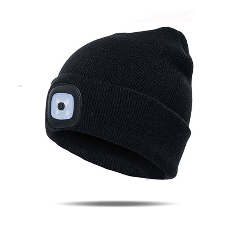 Mens Women Beanie Hat LED Light USB Rechargeable Battery Knitted Warm hat Walking night running mountain climbing hat