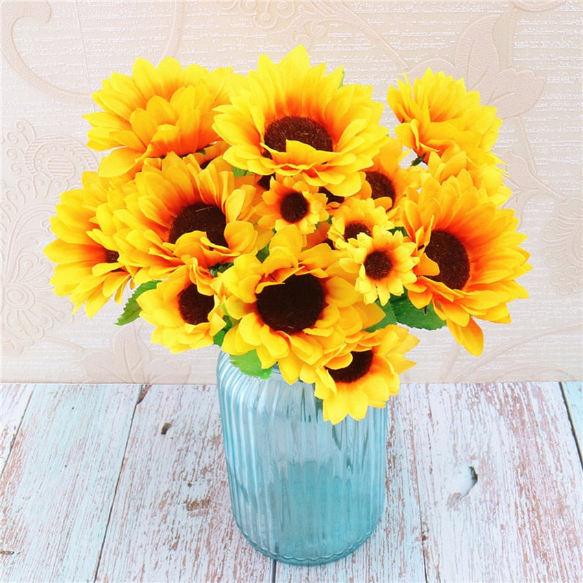 Sunflower Flower Bouquet Artificial Flowers Daisies Wedding Plant Accessories Room Home Decor Christmas party Decoration Gift