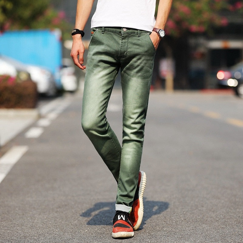 Men Stretchy Denim Skinny Green Jeans 2023 Spring Autumn Brand bLACK High Quality Fashion Jeans