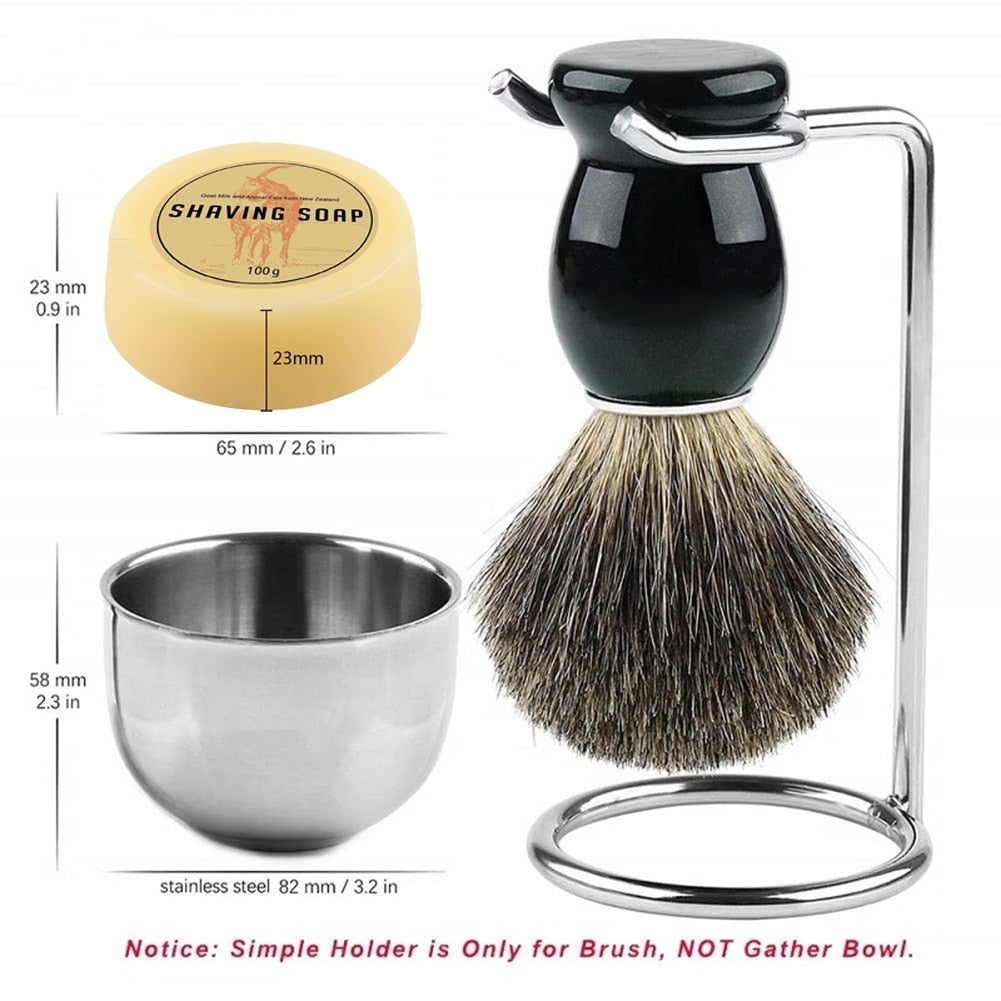 Mens Shaving set Knot 20mm Fine Badger Bristle Shave Brush+Stand+Bowl Cup+Soap for Men Wet Shave