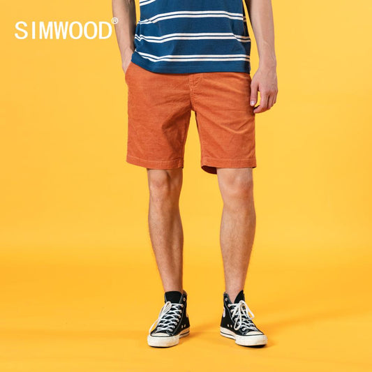 SIMWOOD 2022 Summer New garment dyed corduroy knee-length shorts men plus size vintage drawstring trousers SJ130714