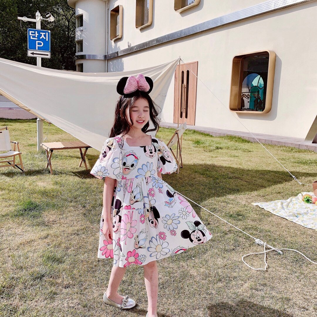 Summer Baby Girl Casual Dress Kids Toddler Mickey Mouse Daisy Cartoon Puff Sleeve Clothes Girls Backless Cute Princess Dresses