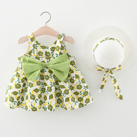 Summer Outfits Toddler Dresses Newborn Baby Girl Clothes Cute Flowers Sleeveless Cotton Print Princess Beach Dress+Sunhat BC004