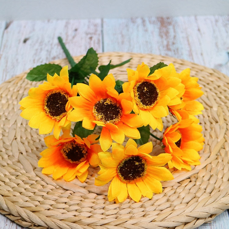 Sunflower Flower Bouquet Artificial Flowers Daisies Wedding Plant Accessories Room Home Decor Christmas party Decoration Gift