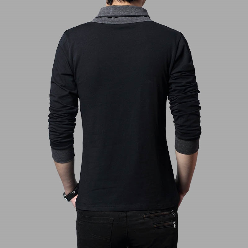 TFETTERS Brand Autumn Fashion Men T-shirt T-Shirt Men Patchwork V-Neck Long Sleeve Slim Fit T-Shirt Cotton Plus Size 4XL